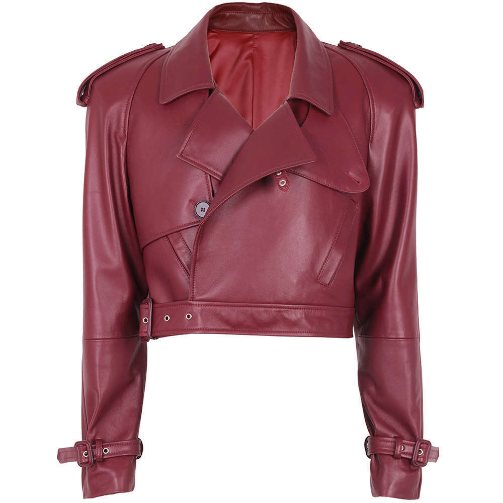 Yoloagain Wide Shoulder Real Women Oversized Genuine Leather Cropped Jacket
