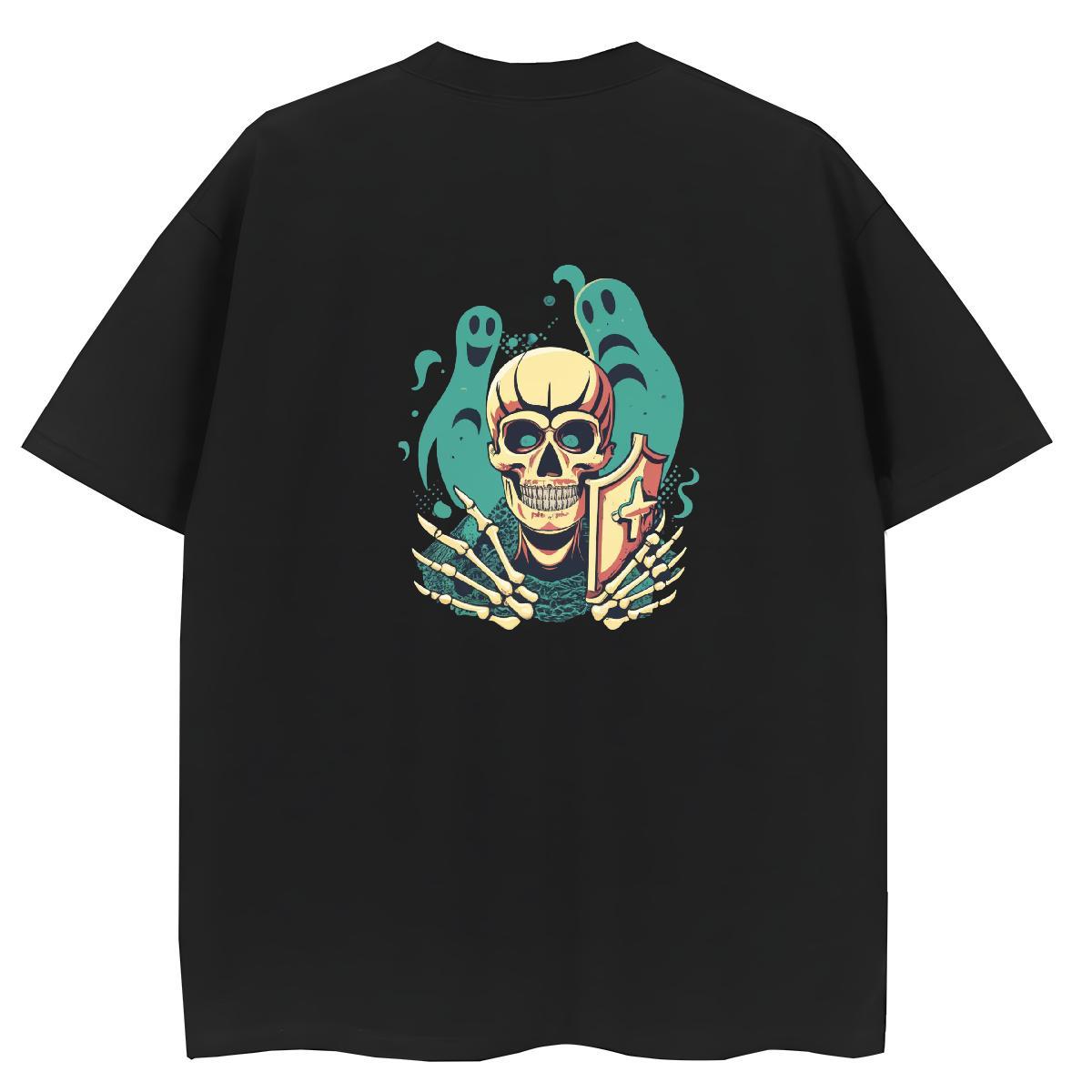 Fashion Women T Shirts 230g Pure Cotton Breathable Crew Neck Street Wear skull Women Tshirts Unisex Black Oversized Top Shirts