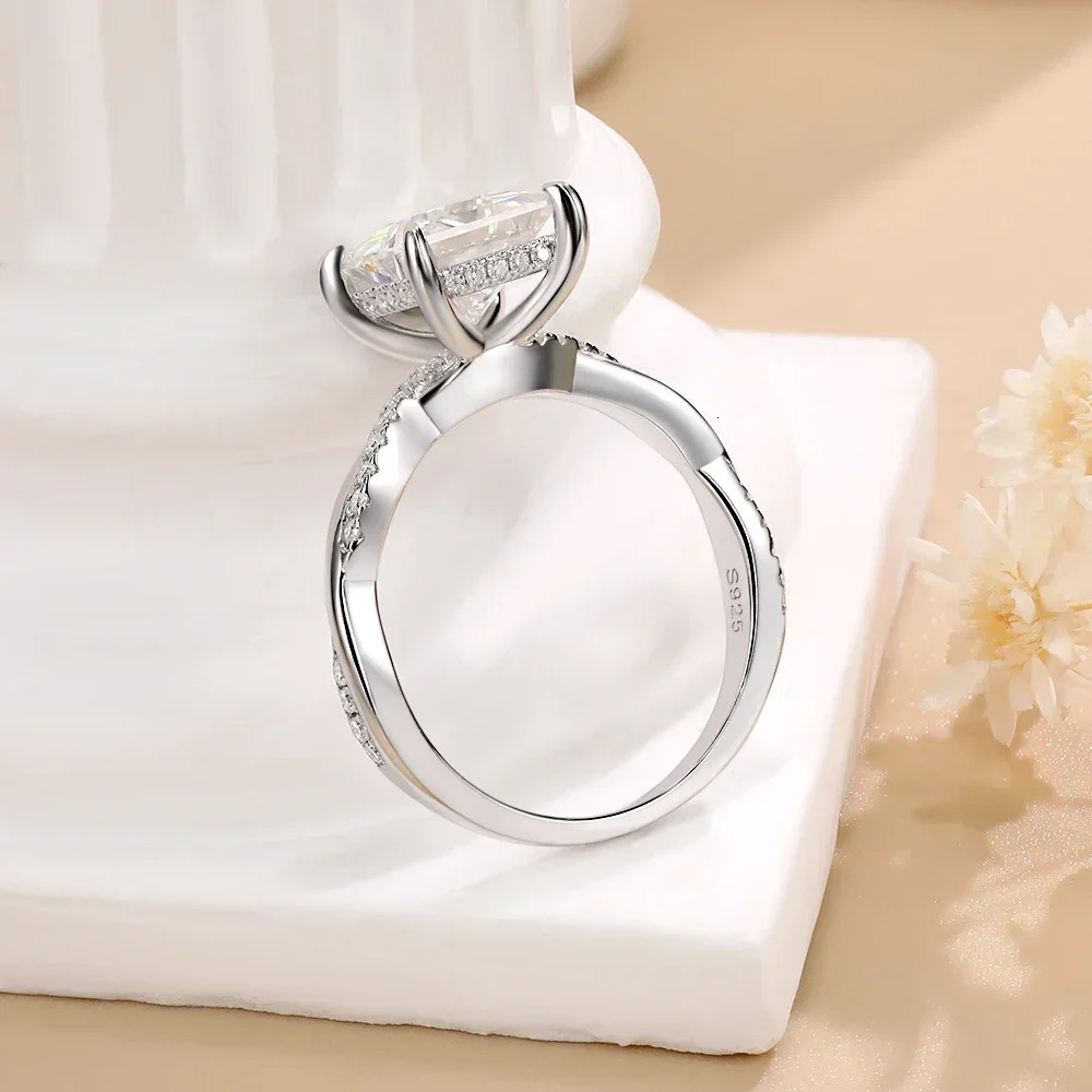 Real Card Ring 925 Pure Silver 2CT Laboratory Diamond Engagement Ring Female Princess Cutting D VVS1 Jewelry Gift 241007