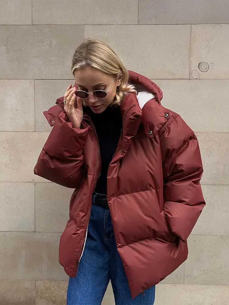 Women's Down Parkas New casual thick hooded warm cotton jacket for women fashionable solid zipper loose jacket 2024 new winter womens premium jac