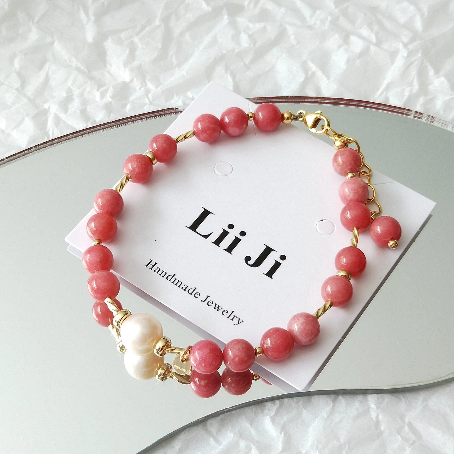 Lili Ji Nice Quality Thulite American 14K Gold Plated Bracelet Natural 6mm Stone Handmade Jewelry Party Fashion Jewelry 241018