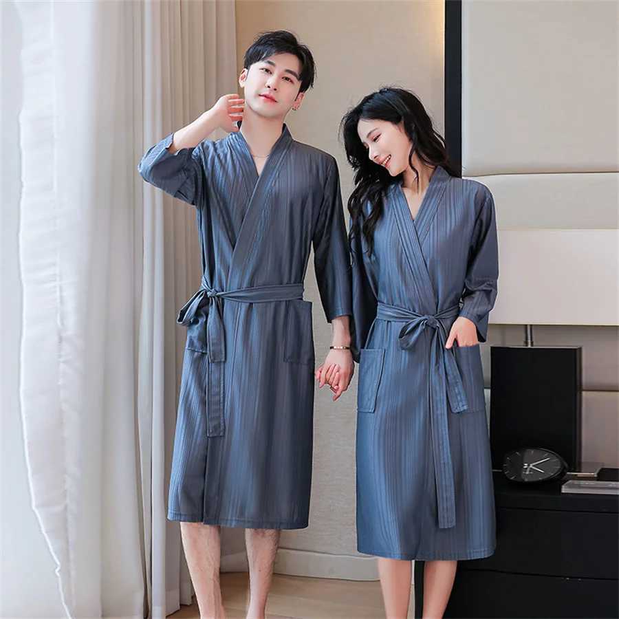 Men Kimono Bath Robes Pajamas 2024 New Summer Bathrobe Solid Sleepwear Three Quarter Sleeve Dressing Gown Mens LoungewearXJ241018