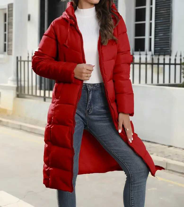 Winter New Hooded Mid Length Slim Fit Warm Long Sleeve Solid Color Down Jacket For Women3 ColorsX241019