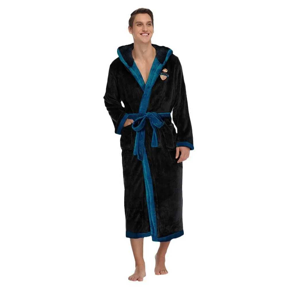 Mens Flannel Home Clothes Kimono Bathrobe Gown Winter Long Coral Fleece Hooded Robe Thicken Loose Casual Sleepwear Lounge WearXJ241018