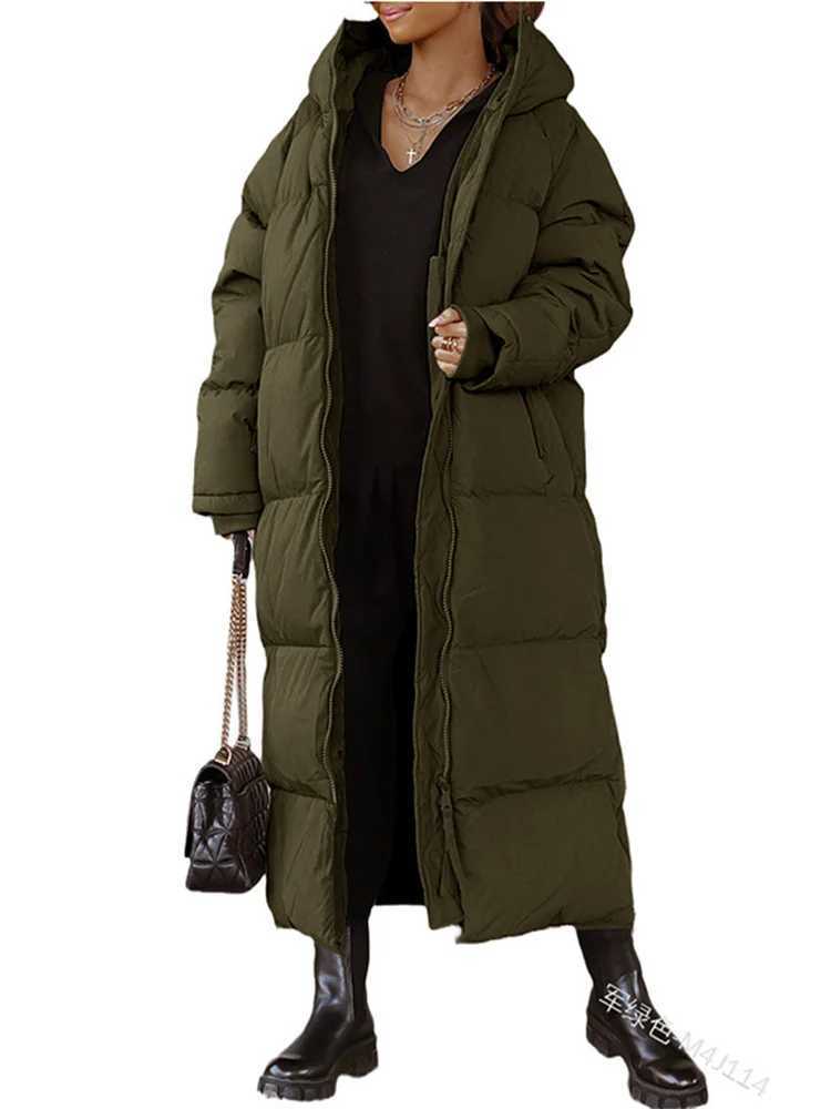 Wmstar Women Coat New Winter Thickened Loose Style Long Sleeve Solid Color Windproof Warm Hooded Down Cotton Padded Long JacketX241019