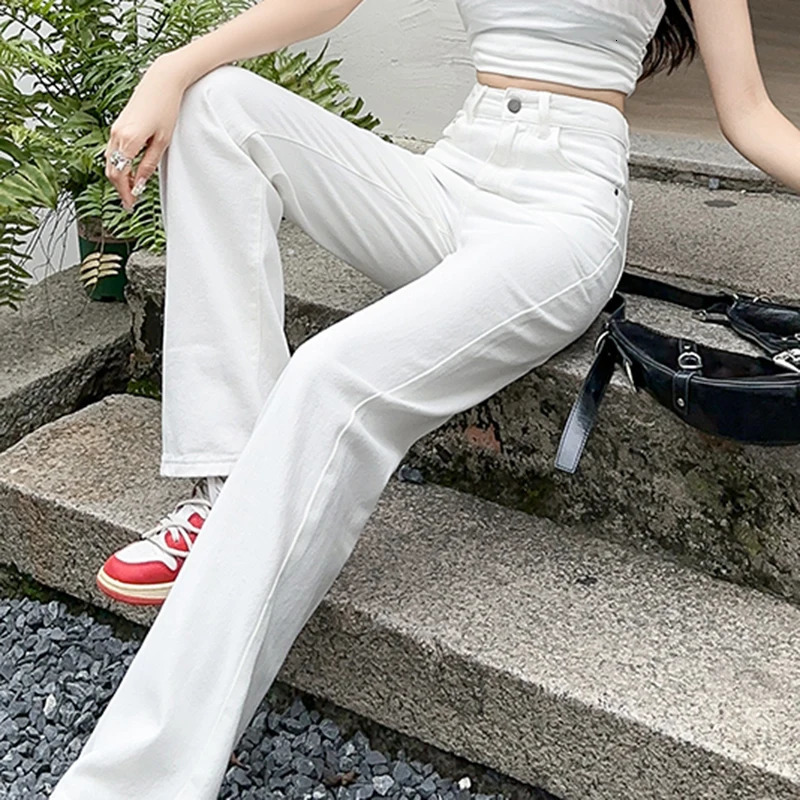Denim Long Pant Extended Korean Trendy White High Quality Dailiy Classic Jeans Pretty Arrivals Female Trousers 241007