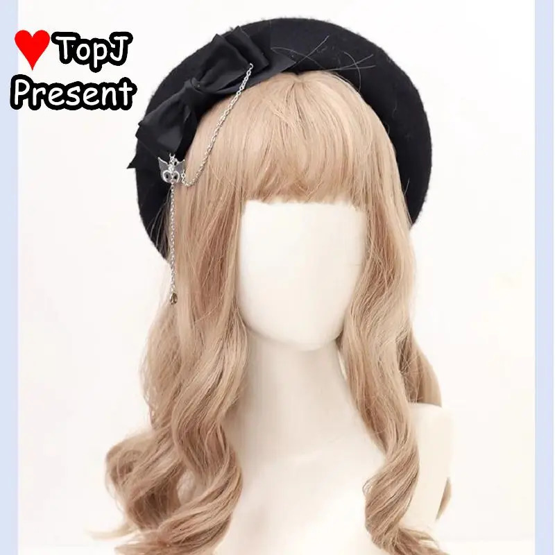 Womens Lolita Punk Steam Gothic Harajuku Girl Beret Black Bow JK Sweet Cool Personalized Autumn and Winter Hat 241018