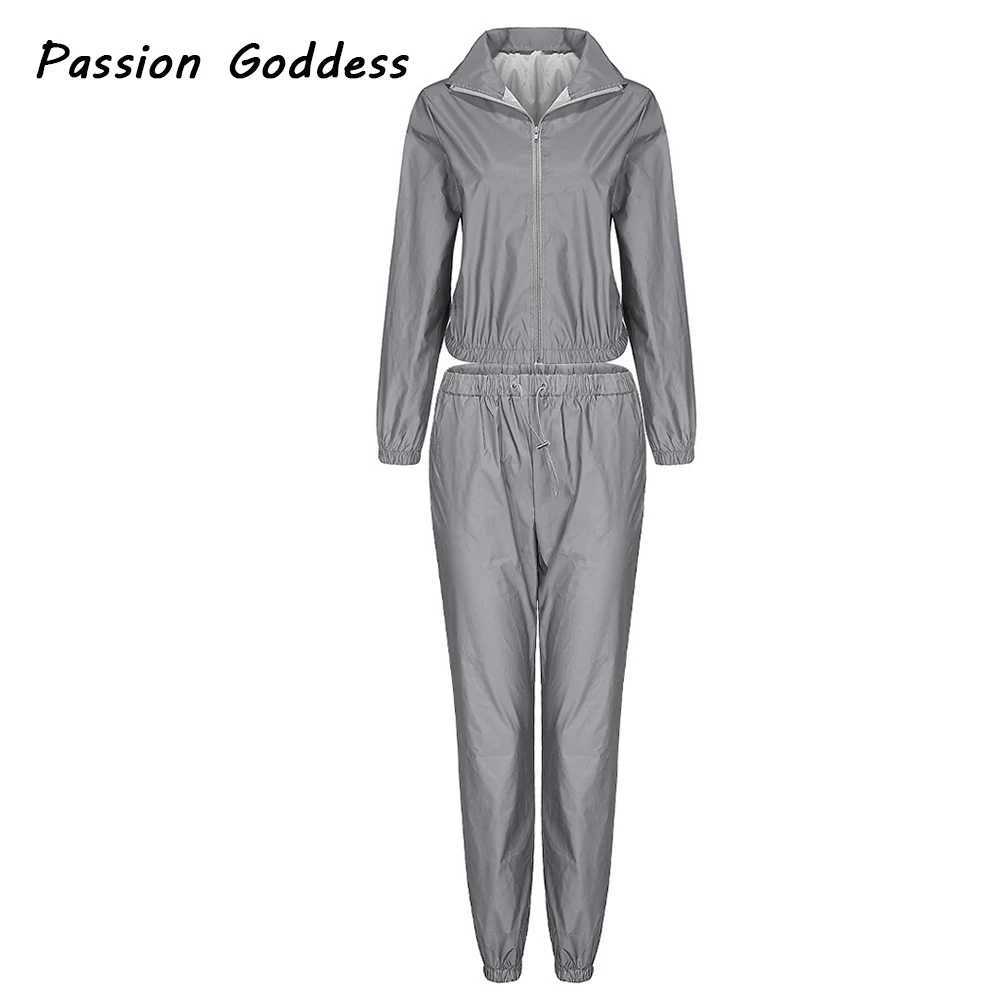 Womens Two Piece Pants 2 Piece Women Reflective Tracksuits Sets Outfits Luminous Loose Drawstring Jackets High Waist Sweatpants Leisure Jogger Suit 3 