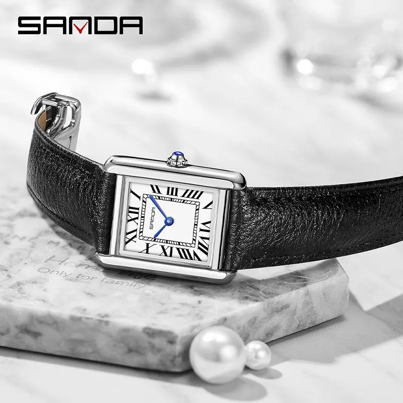 SANDA Couple Watch 30M Waterproof Casual Womens Quartz Watch Wear resistant Leather Strap Square Dial Design Reloj 241018