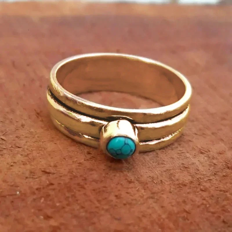 Bohemian Style Turquoise Womens Ring Ethnic Holiday Party Aesthetics Finger Accessories Hanging Boat Jewelry 241010