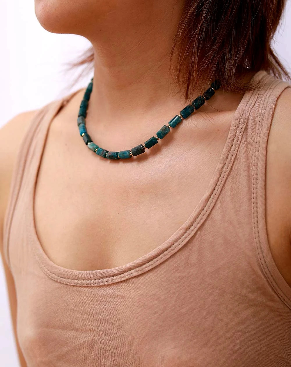 High end natural stone Apatite Lariat necklace womens exquisite bead single-layer necklace Teengirl OL jewelry gift 241018