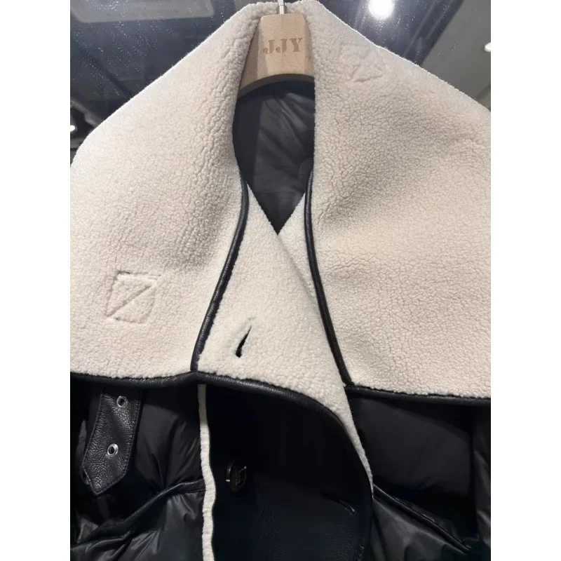 Women's Down Parkas Womens Winter Loose Collar Pu Leather Splicing Thick Warm Down Jacket Y241019QG69