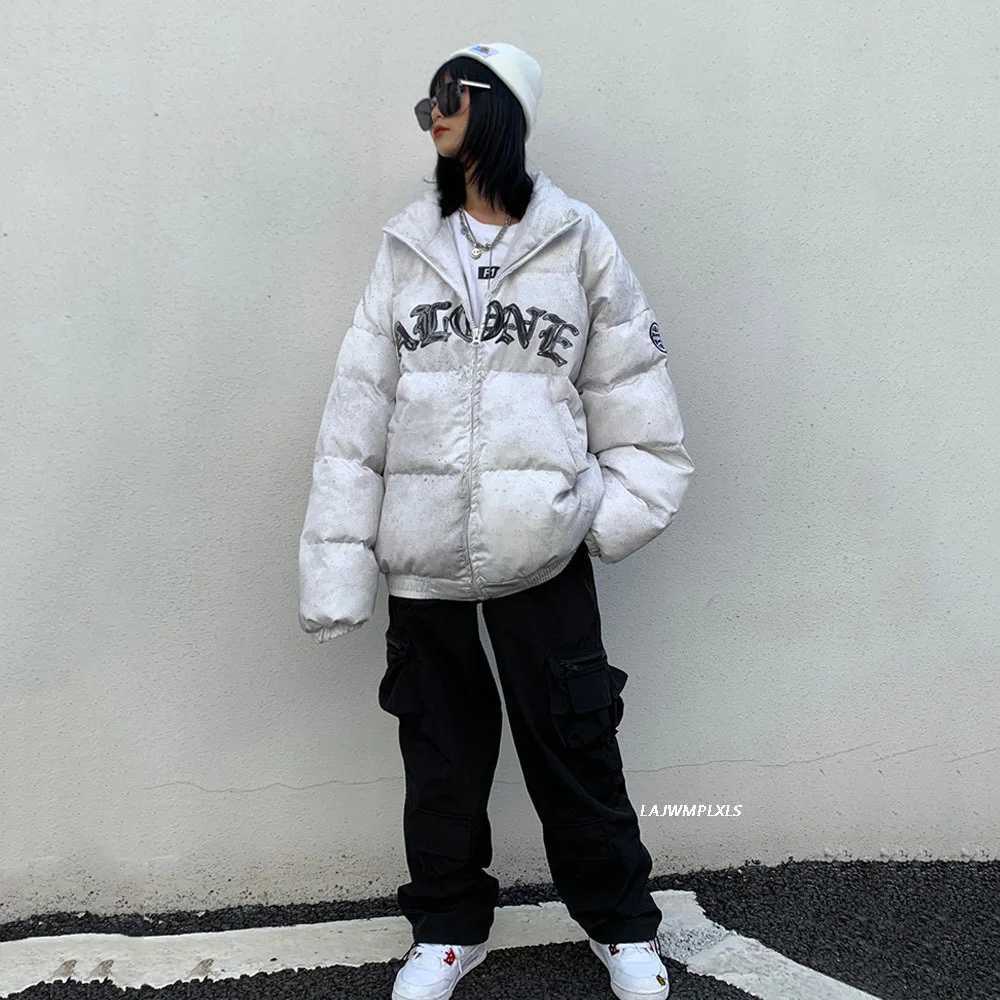 Women's Down Parkas Winter Jacket women 2023 Letter Embroidery Badge Strtwear Warm Thick Zipper Harajuku All-match Parka Jackets Coat Y241019H5IW