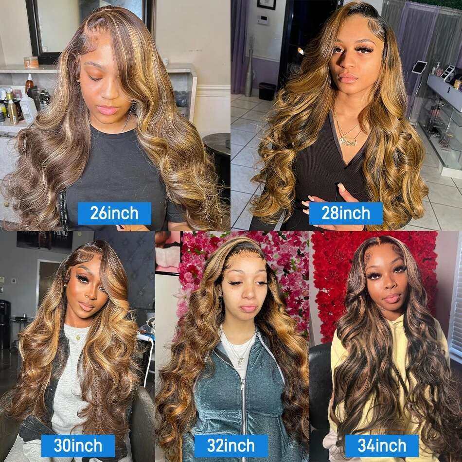 13x6 Highlight Human Hair Ombre Honey Blonde Colored 4x4 Closure Wigs For Women 34 30 Inch 13x4 Body Wave Lace Front Wig