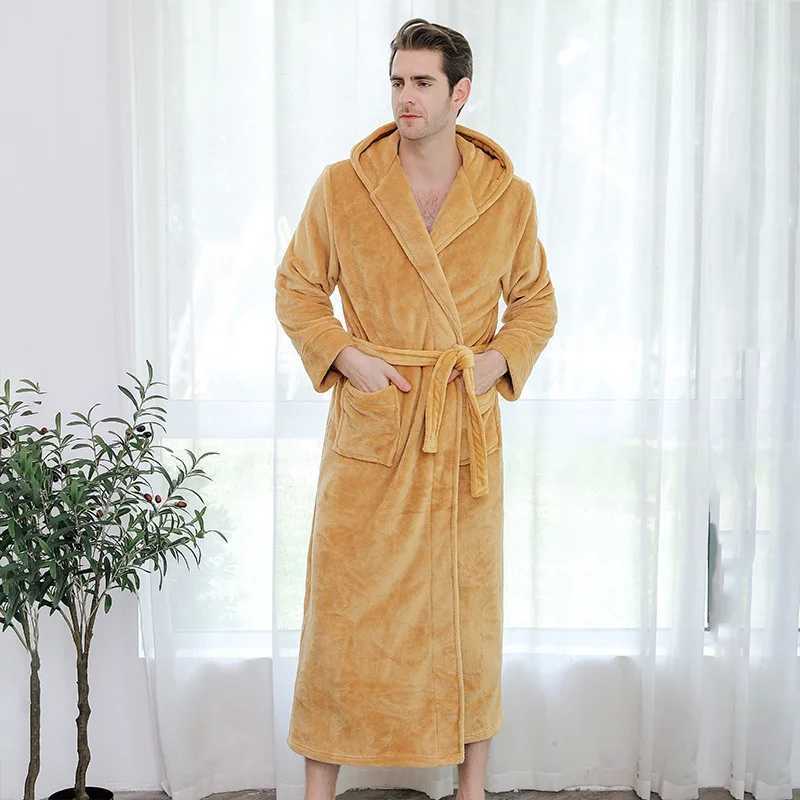 Men Sleepwear Thicken Flannel Bathrobe Gown Loose Robe Winter Warm Kimono Bath Gown Long Peignoirs Shower Robes Home ClothesXJ241018