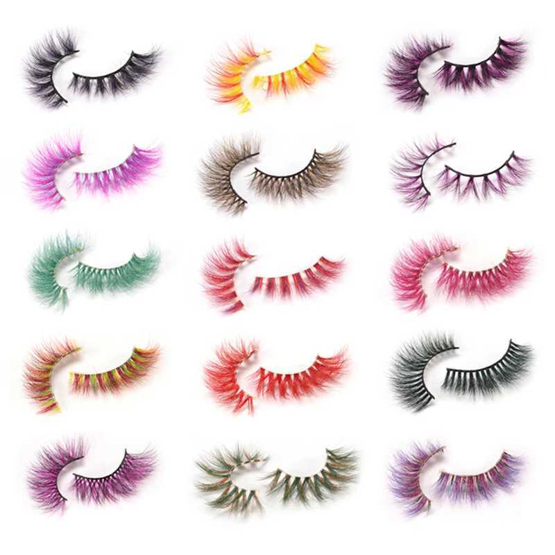 3D 5D Real Mink Strip Fake Colored Eyelashes Pink Green Purple Red Faux Lashes Colorful Rainbow Lashes for Cosplay HalloweenXJ241019