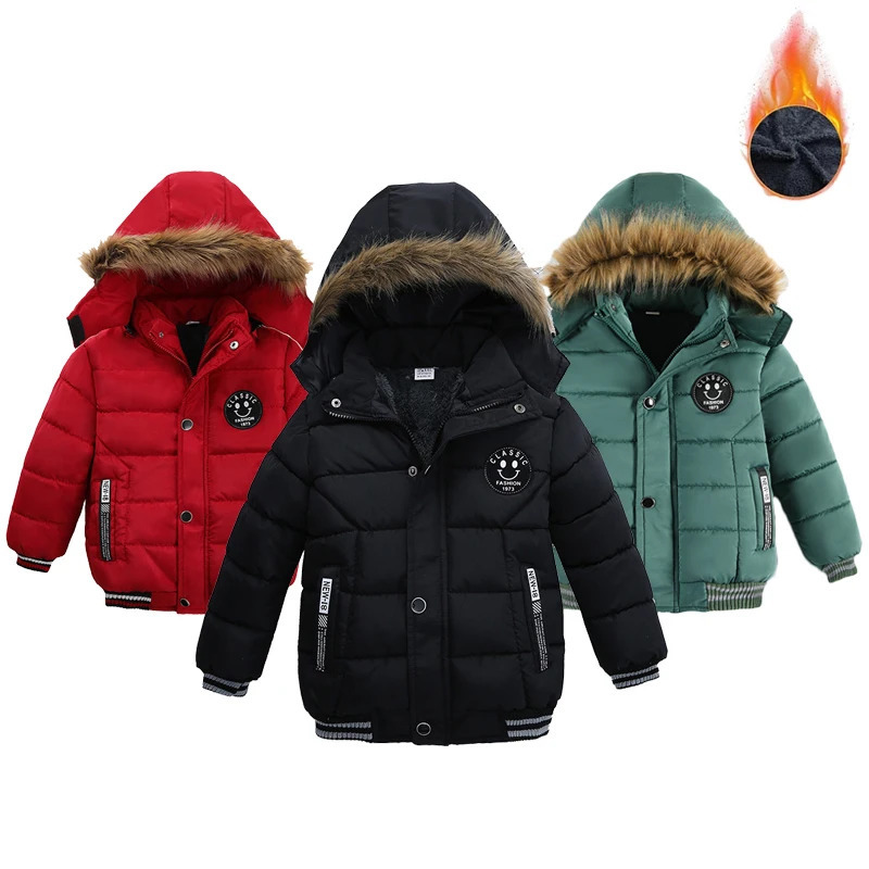 Autumn Winter Boys Jacket Keep Warm Baby Coat Hooded Zipper Fashion Fur Collar Outerwear 2 3 4 5 6 Years Kids Clothes 241018