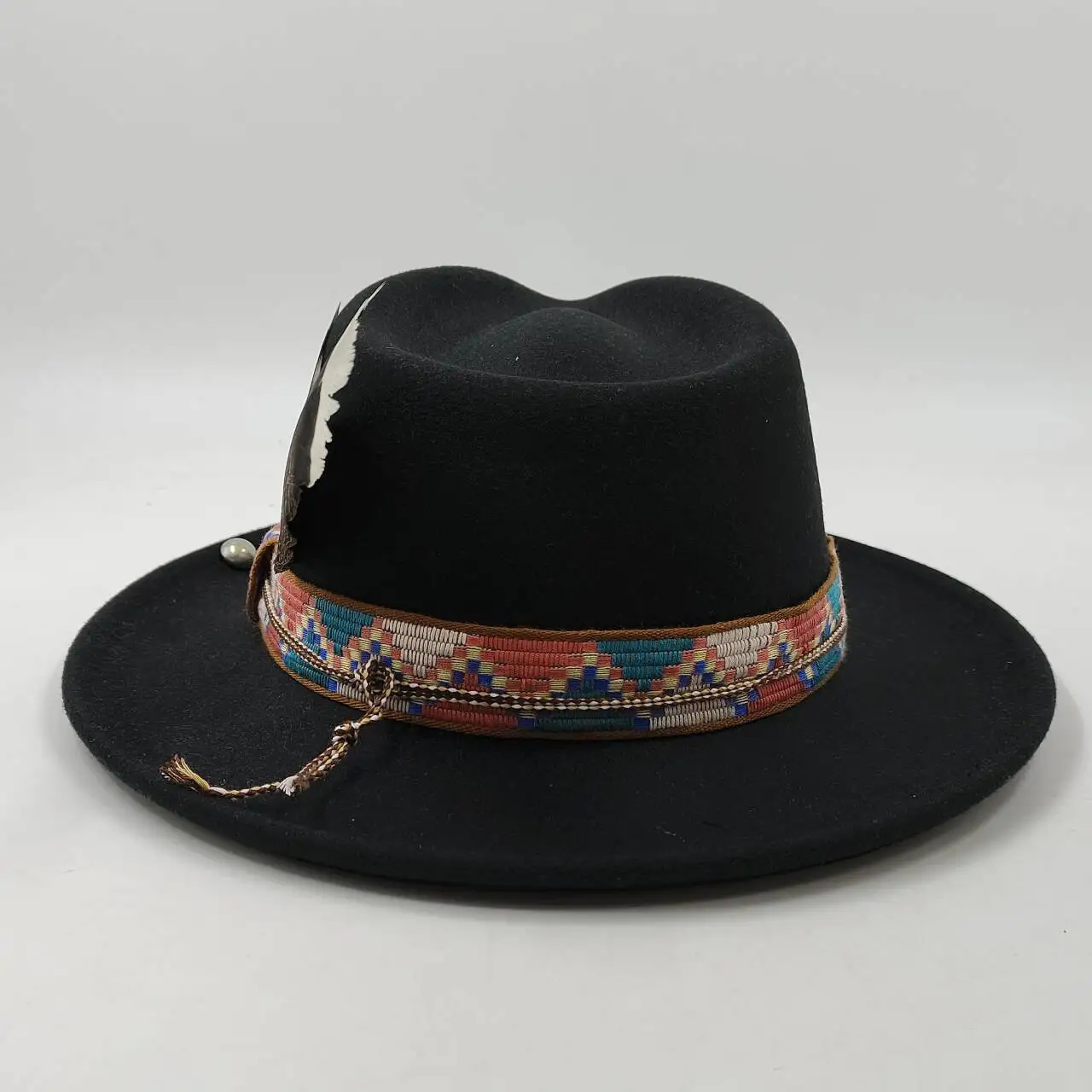 Feather Fedoras Hat Mens and Womens Black Felt Wide Brim Jazz Hat Gentlemens Hat Plum Blossom 8 Poker Card Design Fedora Hat 241018