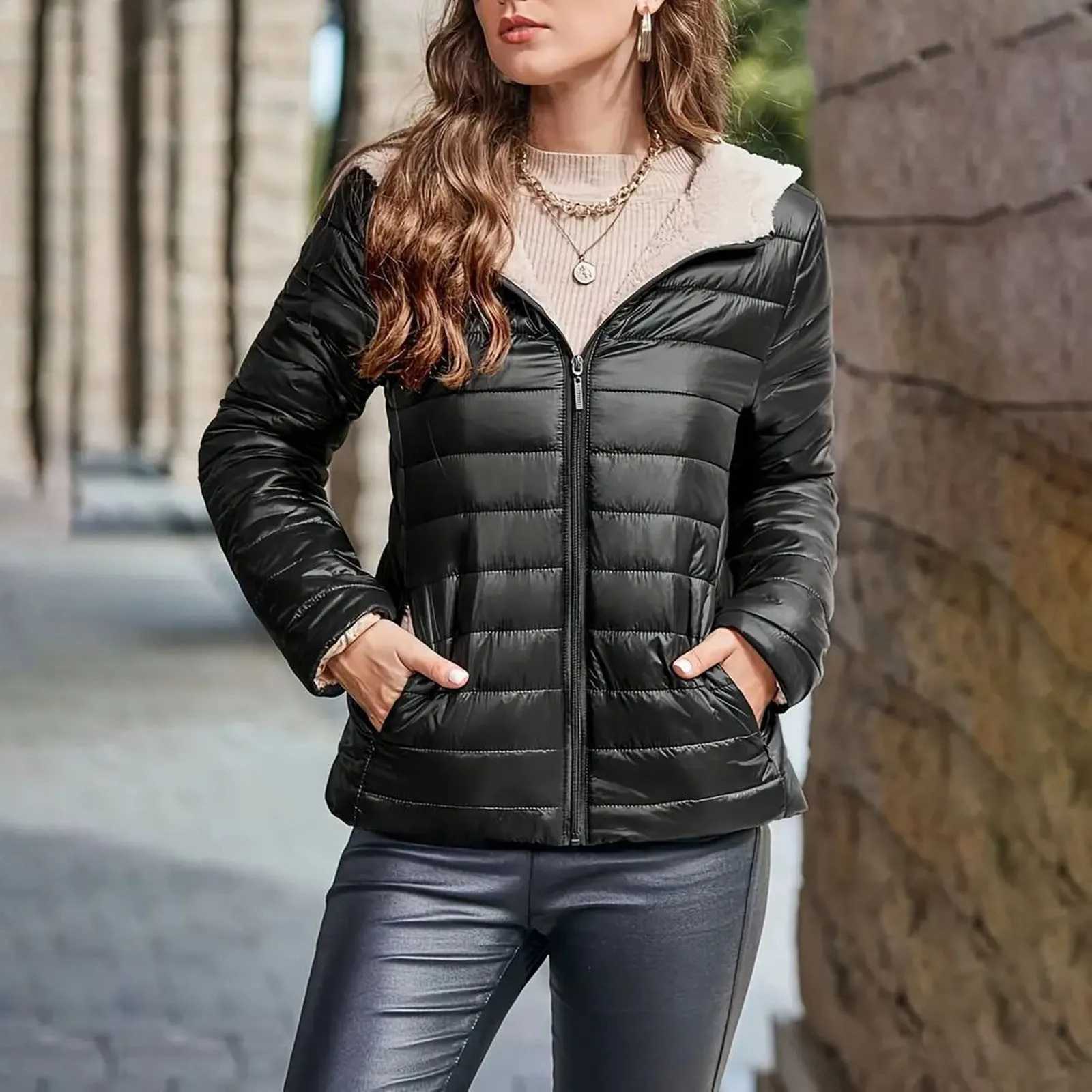 Slim Lightweight Puffer Thicken Short Cotton Down Coats Women Stand Collar Long Sleeve Lady Jackets 2024 Winter Lady StreetwearX241019