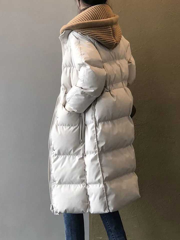 Cotton Padded Woolen Removable Hooded Down Jacket For Womens Winter Long Loose Thickened Warm Woolen Hooded Snow Parka CoatX241019