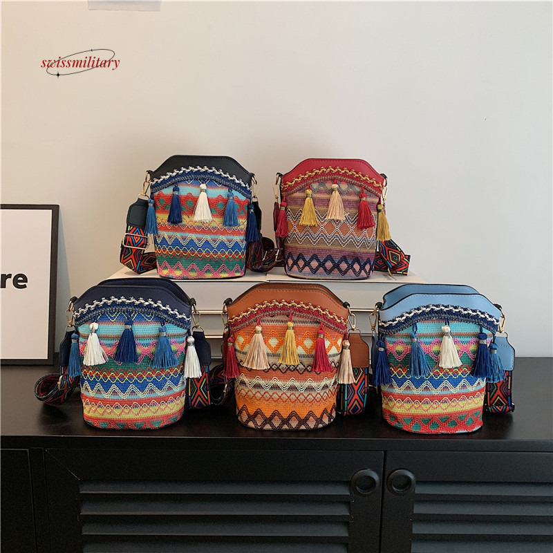 2024 New Ethnic Style Trendy Casual Fashion Bohemian Single Shoulder Bucket Crossbody Bag Handbags #12 swissmilitary