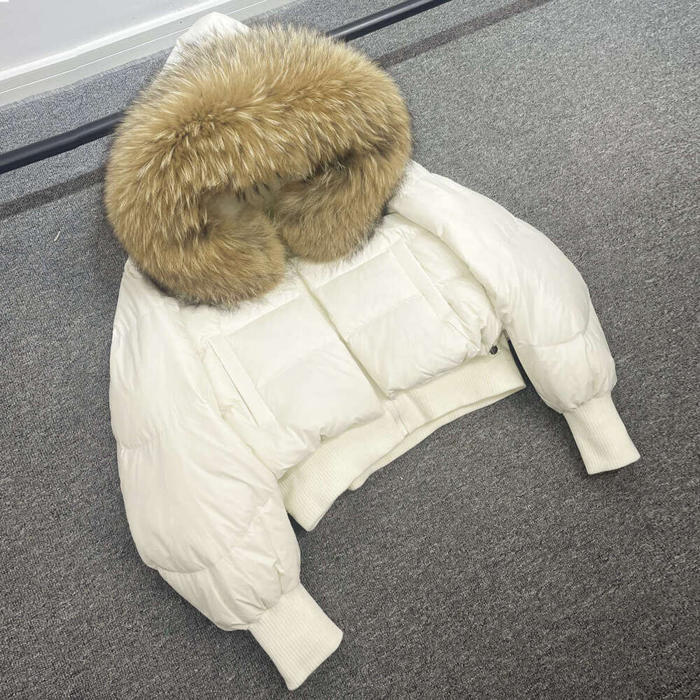 Janveny Big Real Raccoon Fur Hooded Short Fluffy Puffer Jacket Women 2024 Winter Feather Duck Down Coat Female Parkas Waterproof