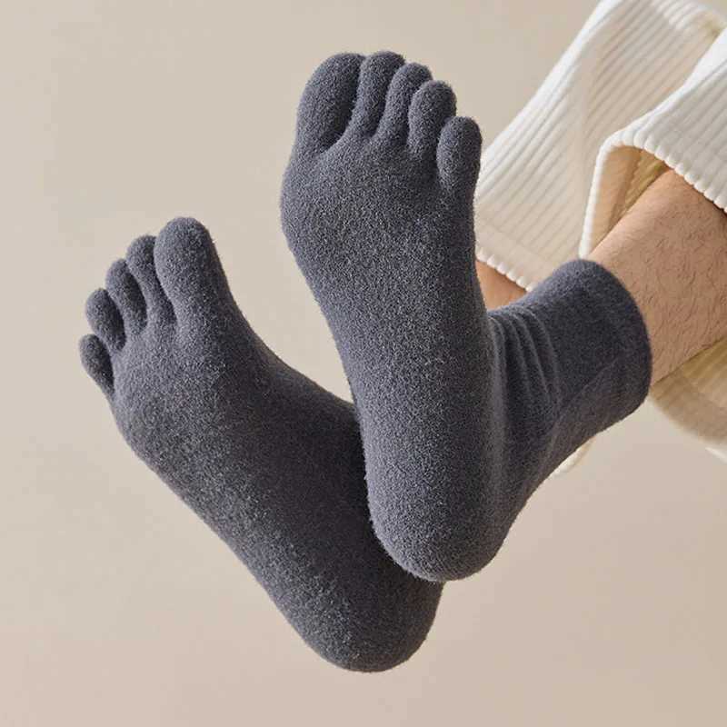 5 Pairs Winter Toe Socks Short Man Thick Solid Keep Warm Elastic Endurable No Heel Fluffy Sleeping Floor Terry 5 Finger SocksXJ241019