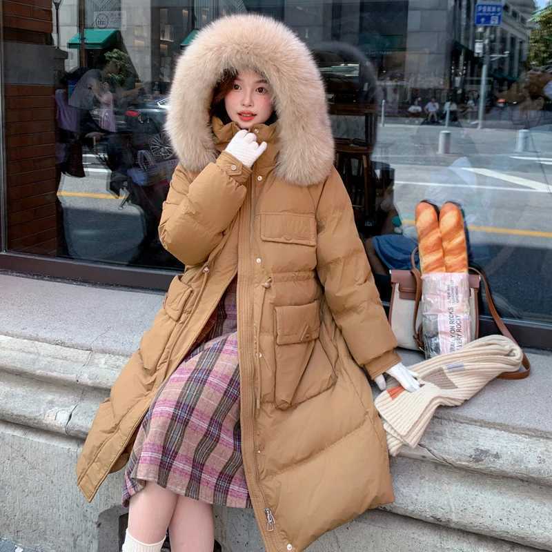 Womens Winter Jacket Hooded Puffer Coats Large Fur Collar Windproof Thick Warm Parka Simple Casual High-end Stylish Down JacketX241019