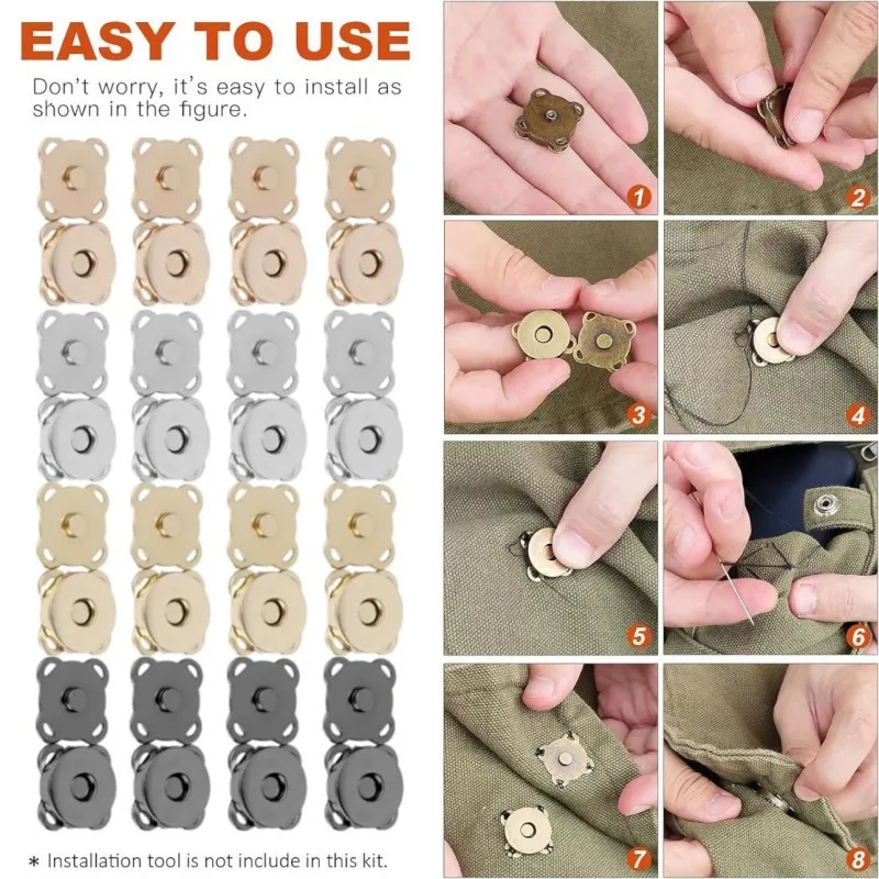 1051Set Magnetic Snap Button Metal Invisible Sew on Lock Clasps Fasteners for Purse Bags Clothes Craft DIY Accessories 241017