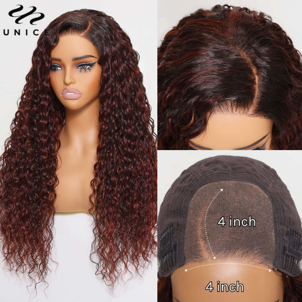 UNICE 2-in-1 With 2 Closures Water Wave 4x4 Glueless Human Hair Black Cherry & Reddish Brown Double Wear Lace Wig