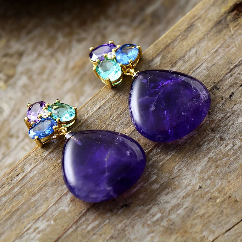 Luxury gold-plated amethyst stud pendant female earring designer fashionable and elegant jewelry 241018