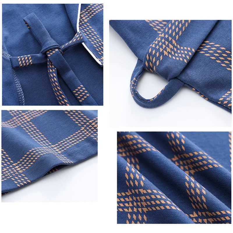 2022 Spring Autumn Bathrobe Men 100% Cotton Sleep Top Kimono Robesfor Male Plaid Robes Long Bath Robe Bride Robe Dressing GownXJ241018