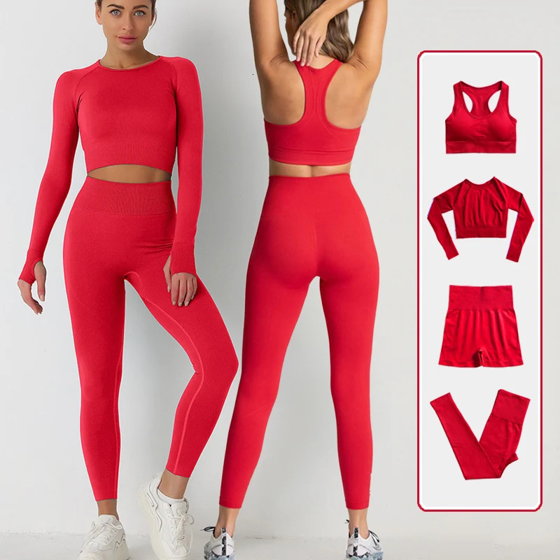 234PCS Womens tracksuit Seamless Yoga Set Workout Sportswear Gym Clothing Fitness Crop Top High Waist Leggings Sports Suits 241010