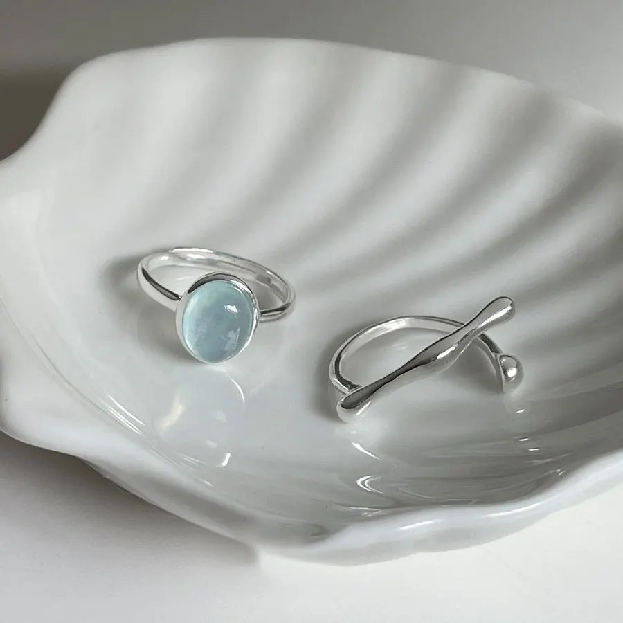 925 Silve Plated Moonstone Irregular Ring for Women Party Gift Adjustabler Personality Korean Drop 241010