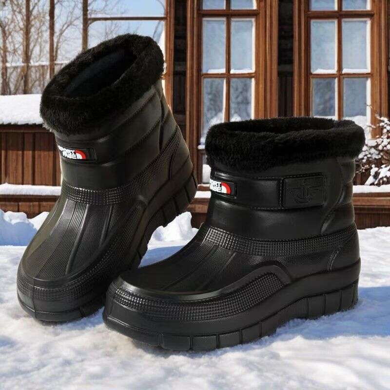 Velvet Insulation Outdoor Waterproof Cotton Shoes Men's Rain Boots Car Wash Construction Protection Wear Resistant Medium High Cylinder Water Sho