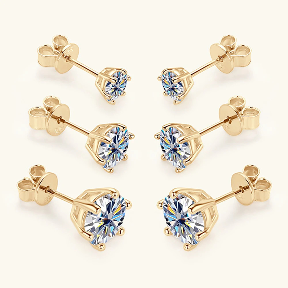 0.5-2ct Diamond Stud Earrings 18K Yellow Gold Plated 925 Silver Wedding Earrings Suitable for Luxury Jewelry for Women and Men with GRA 241018