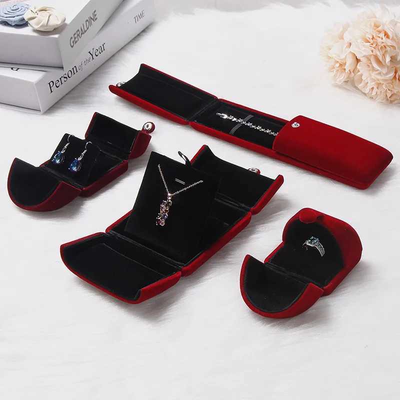 1 piece of multi-color premium double opening pearl treasure box velvet engagement ring box wedding 2 pieces of rings necklaces earrings gift box W241