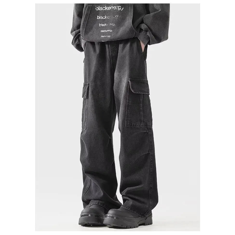 Hip hop street men and women spring and autumn straight leg wash jeans suitable for couples loose retro wide leg casual pants y2k 241007
