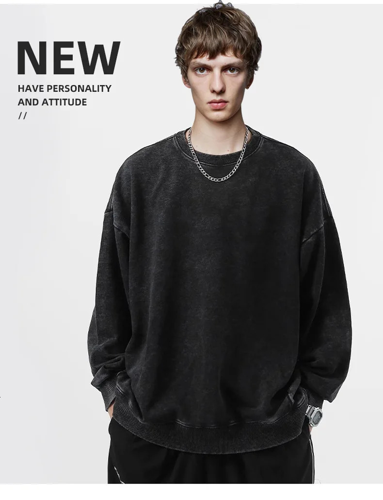 DIY Custom Cotton Washed Hoodie Zipper Sweatshirt Pants Tracksuit Men Women Retro Loose Distressed HipHop Oversized Big 241019