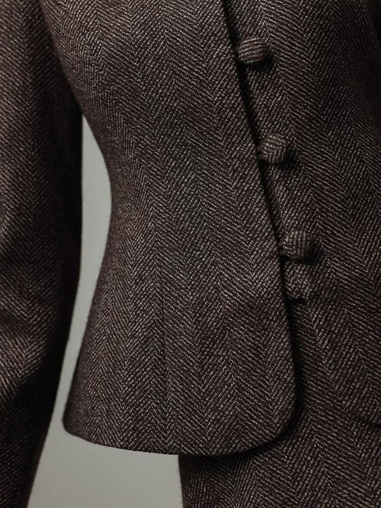 V Neck Solid Color Full Sleeve Elegant Short Coat Fashion Single Breasted Slim Suit Coats Fall Woman Outerwear 241018
