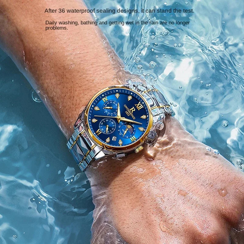 Leisure sports stainless steel strap watch fashion date display mens night light y quartz 241009