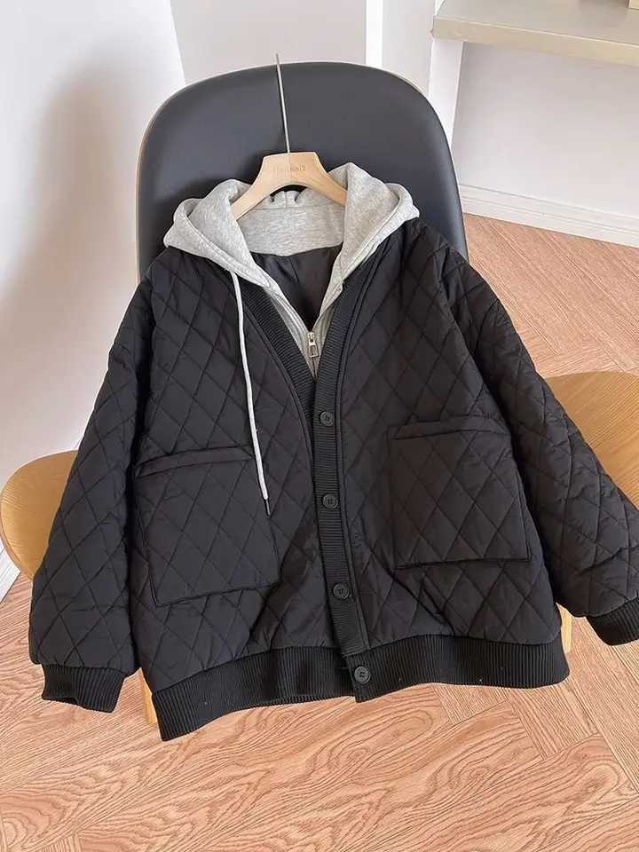 2023 New Womens Winter Clothing Quilted Coat Warm Parka Cotton-padded Jacket Women Korean Fashion Hooded Coats Patchwork ClothesX241019