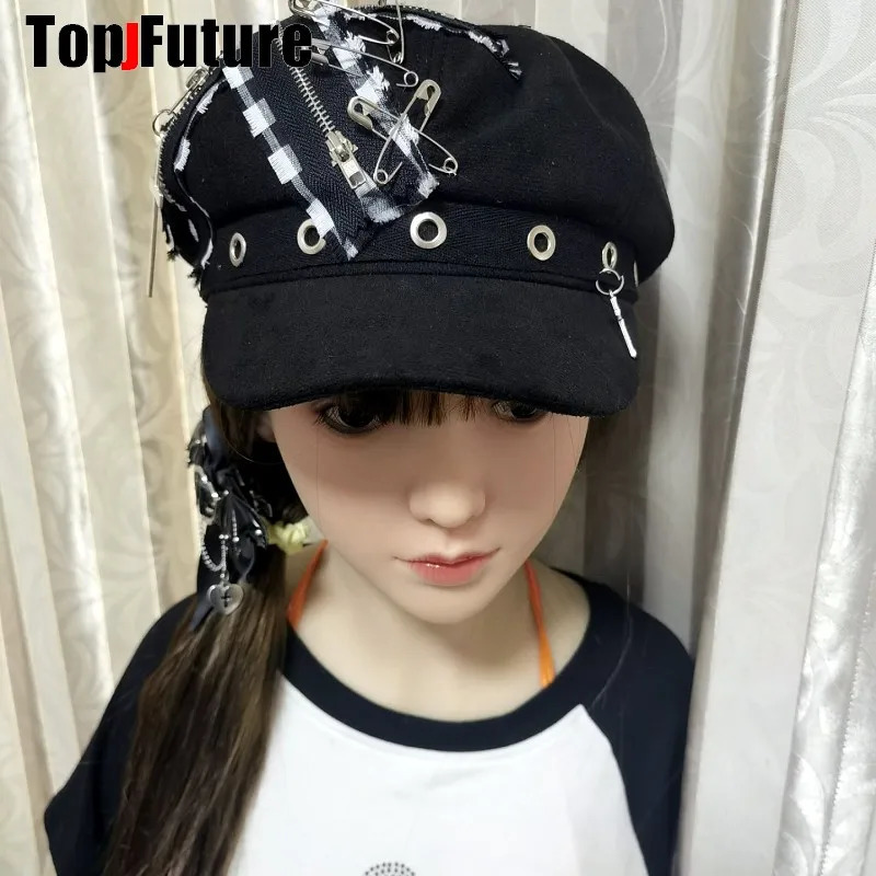 Wholesale custom womens Harajuku Gothic Lolita beret Y2K girls steampunk zipper handmade sun hat 241018