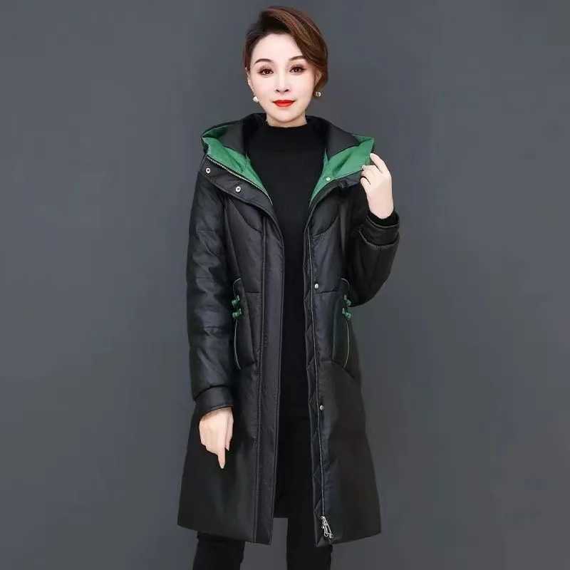Womens Down Cotton-padded Coat 2025 Winter Thickening New Female Parkas Jacket Long Fashion Down Cotton Jacket Slim OvercoatX241019
