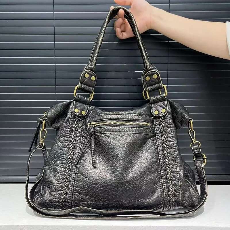 Women's Fashionable, Elegant, Retro Y2k Spicy Girl Motorcycle Bag, Large Capacity Washed Old Style Slng Shoulder Handbag
