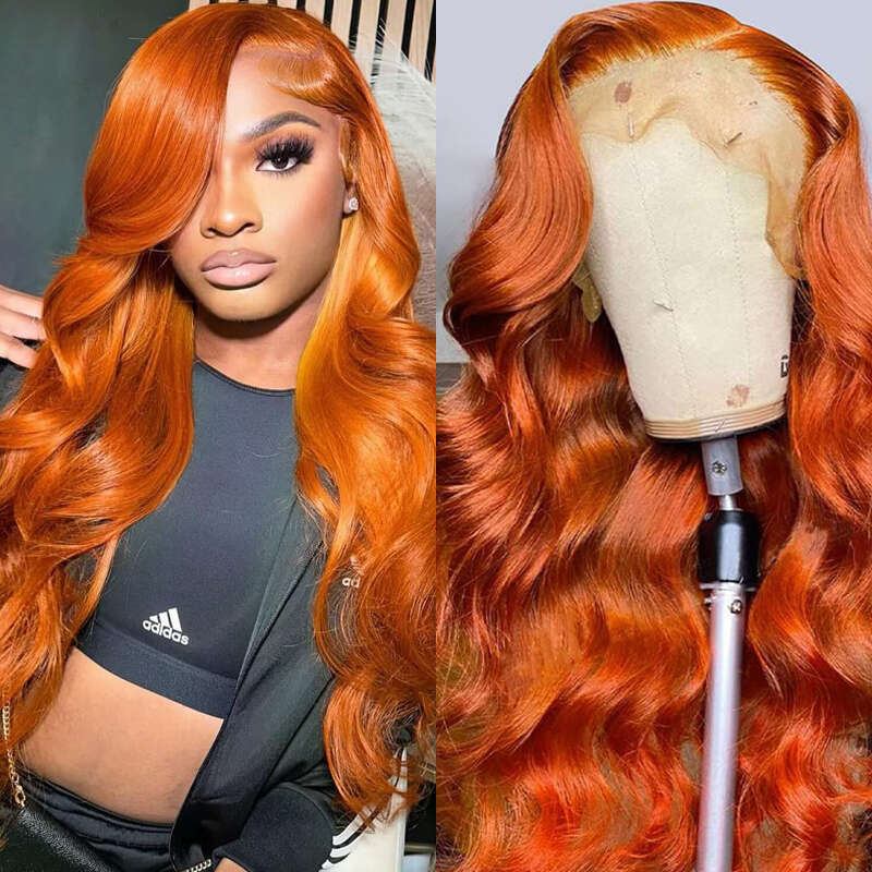 Orange Body Ginger Wave x Transparent Lace Front Wig Human Hair for Women Colored Pre Plucked Natural Hairline line