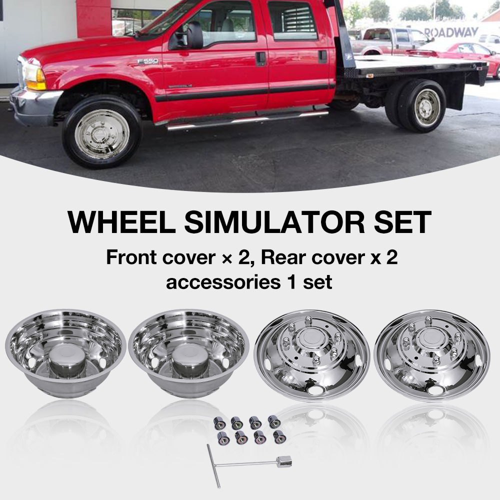 Stainless Steel Dually Wheel Caps with 8 Lugs & 5 Handhole Design - Compatible with 1999-2002 Ford F Series