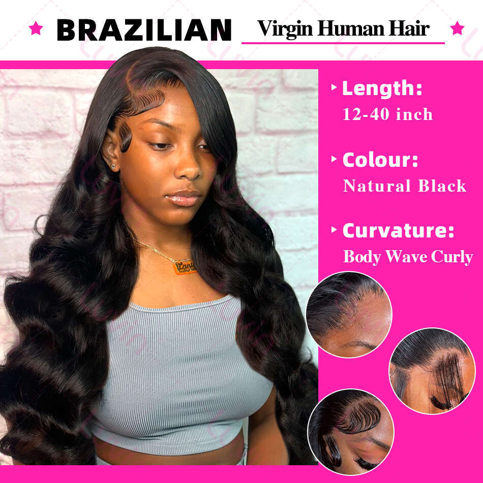250% 30 Inch Body 13x6 HD Transparent Front Human Hair Wigs Brazilian Remy Water Wave 13x4 Lace Frontal Wig For Women