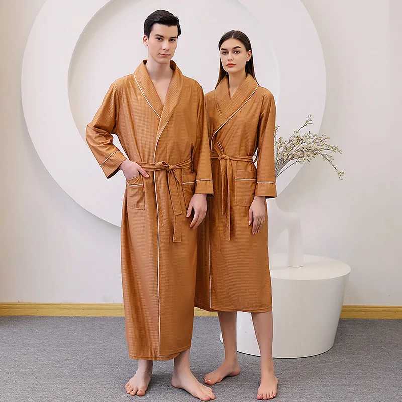 FZSLCYIYI Mens Waffle Hotel Bathrobe Spa Robe Water Absorbing Nightgown Japanese-Style Kimono Shawl Collar robe Night Gown 5XLXJ241018