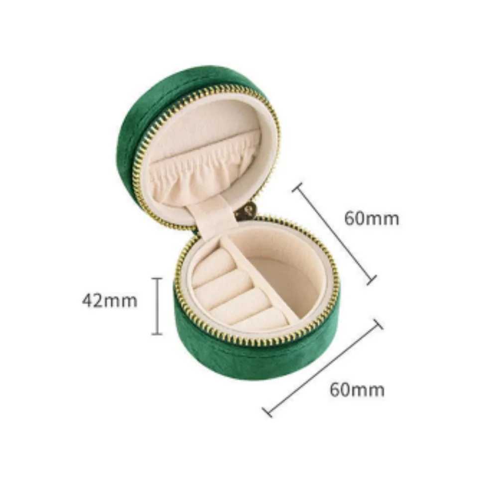 New mini round velvet jewelry box for travel earrings necklaces storage rings zippers portable jewelry managers Joyero boxes W241019